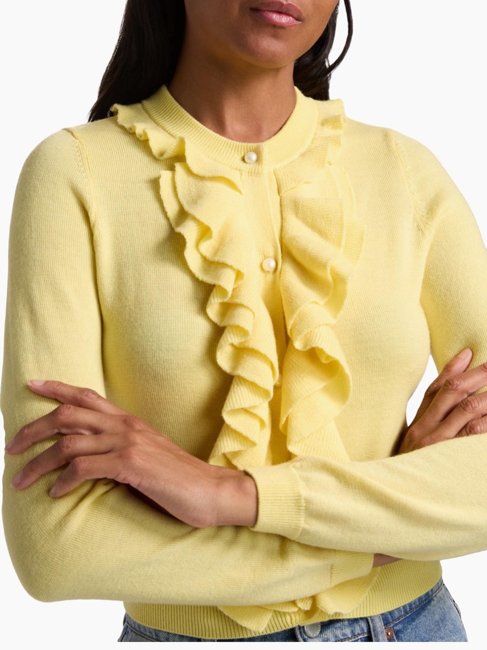 Alice + Olivia Dollie Ruffled Cashmere Cardigan in Yellow NWT - Picture 6 of 11